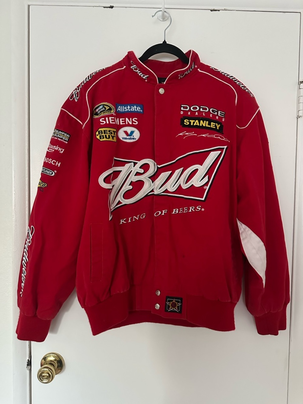 Vintage Budweiser Red Racer Jacket with White Accents